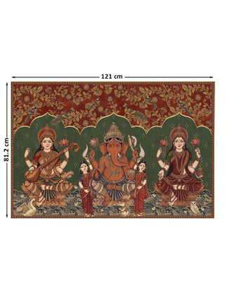 Full pattern view of the Trideva Mangalam wall art in Rust & Forest, shown at the 121 cm by 81.2 cm size.
