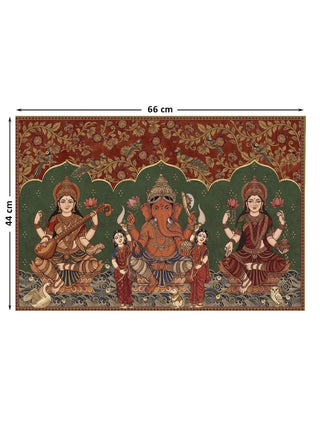 Full pattern view of the Trideva Mangalam wall art in Rust & Forest, shown at the 66 cm by 44 cm size.