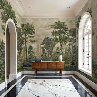 Twilight Haven Vintage European Style Wallpaper Vintage Green Color for Bedroom and Living Rooms