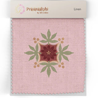 Fabric swatch of Utsav Upholstery Fabric showing delicate floral cluster motif on a pastel pink base.