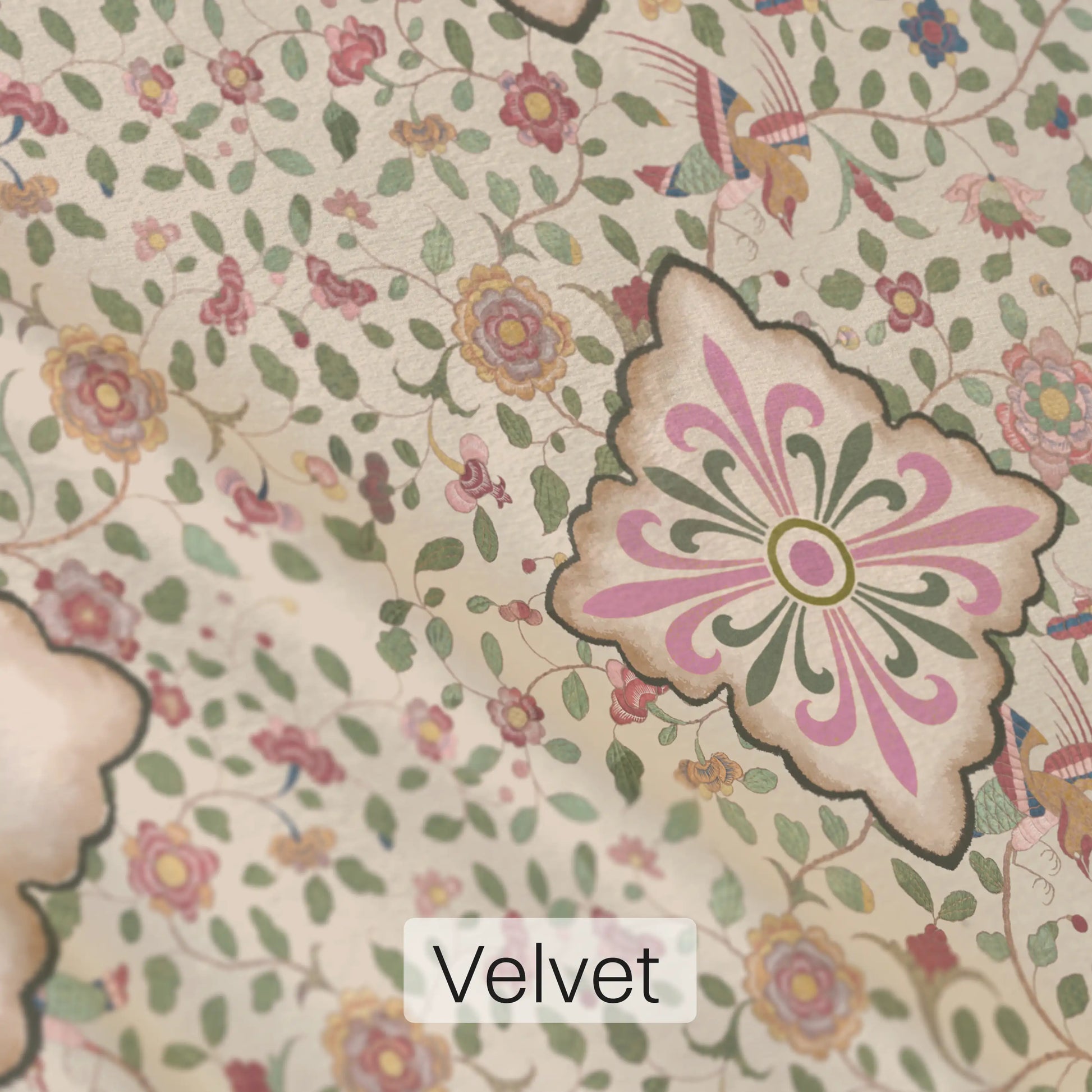 Virasat Floral Pattern for Sofa and Chair Upholstery Fabric in Beige, indian style floral pattern, shop in Velvet