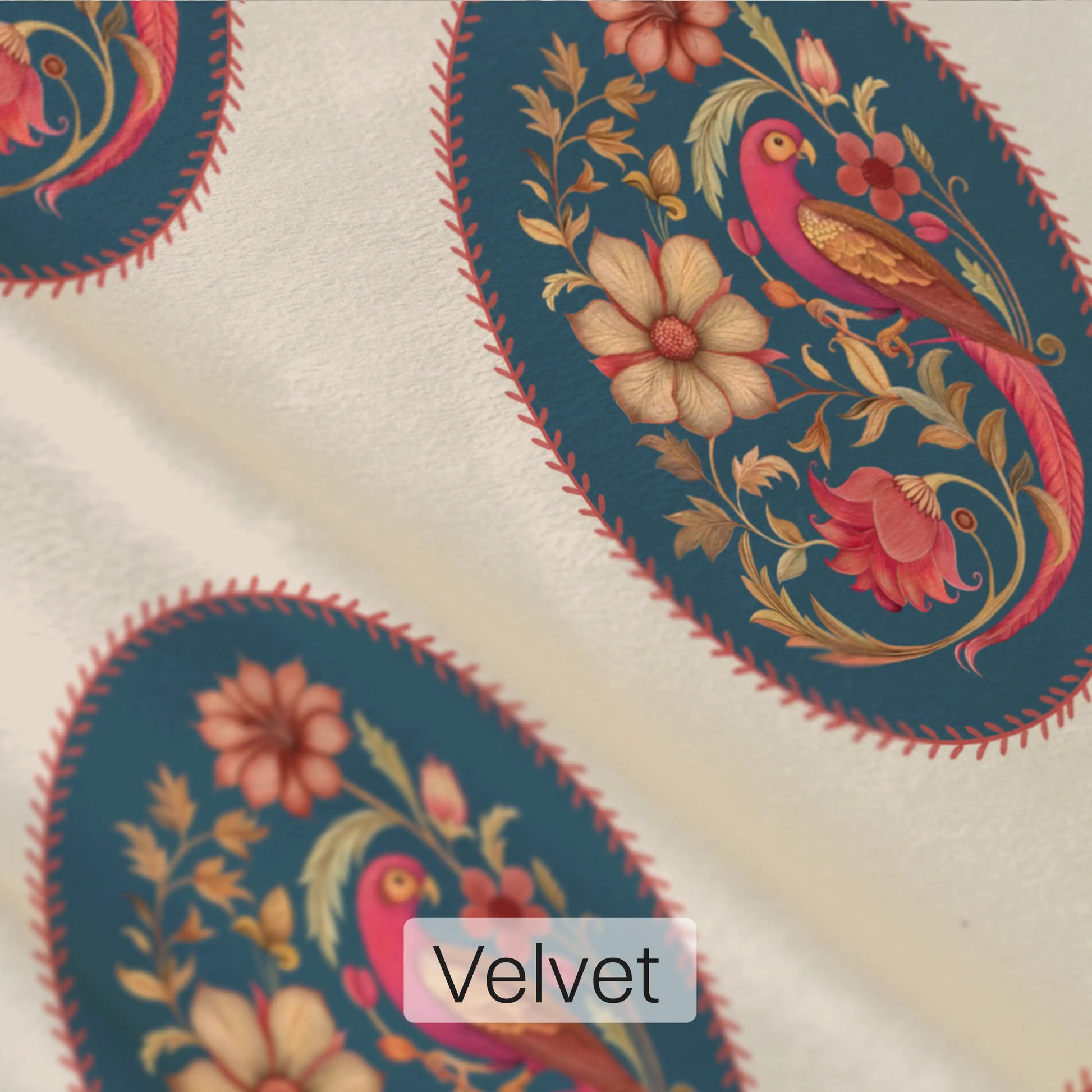 Saundarya Indian Floral Curtain Fabric Blue & Beige