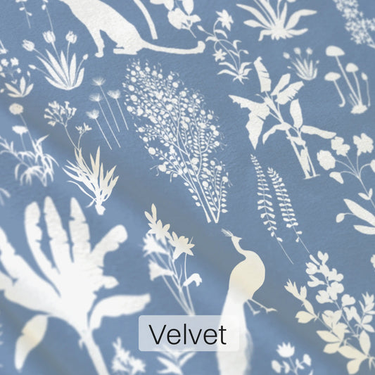 Flora n Fauna Jungle Pattern Curtain Fabric Blue & White
