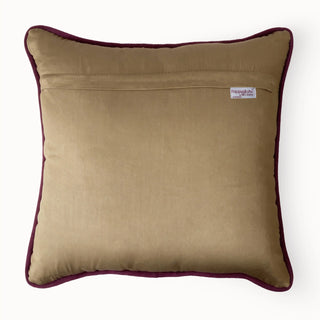 Back view of the Golden Scallop Cushion showing the tan fabric and hidden zipper.