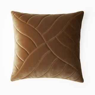 Front view of Velvet Dune Quilted Cushion Cover with soft quilting in a wave pattern on a rich brown velvet fabric.