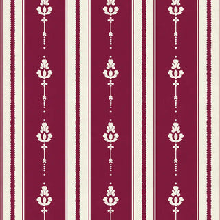 Close-up view of Vintage Maroon & Beige Motif Stripe Wallpaper Roll showing alternating maroon and beige stripes with repeating floral-inspired motifs.