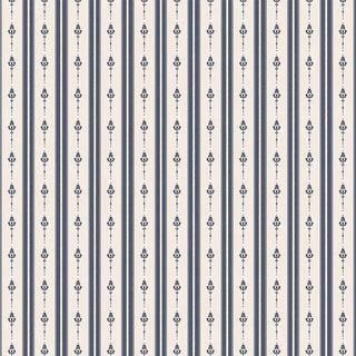 Full pattern of Vintage Navy & Beige Motif Stripe Wallpaper Roll featuring alternating navy and beige stripes with elegant floral motifs, ideal for bedrooms, hallways, or classic interiors.