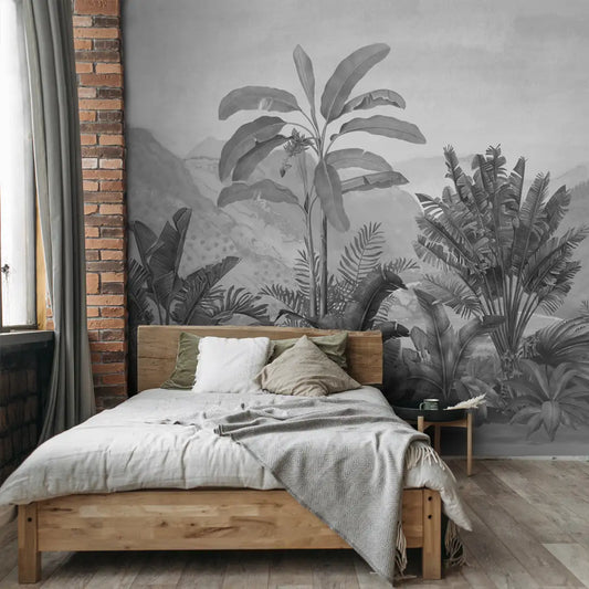 Vintage Theme Tropical Foliage Wallpaper, Black & White