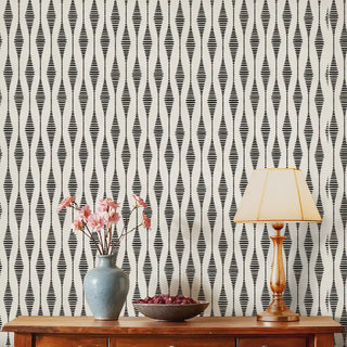 A wall view of the Waves in Motion Wallpaper, showcasing its continuous vertical wave-inspired design.
