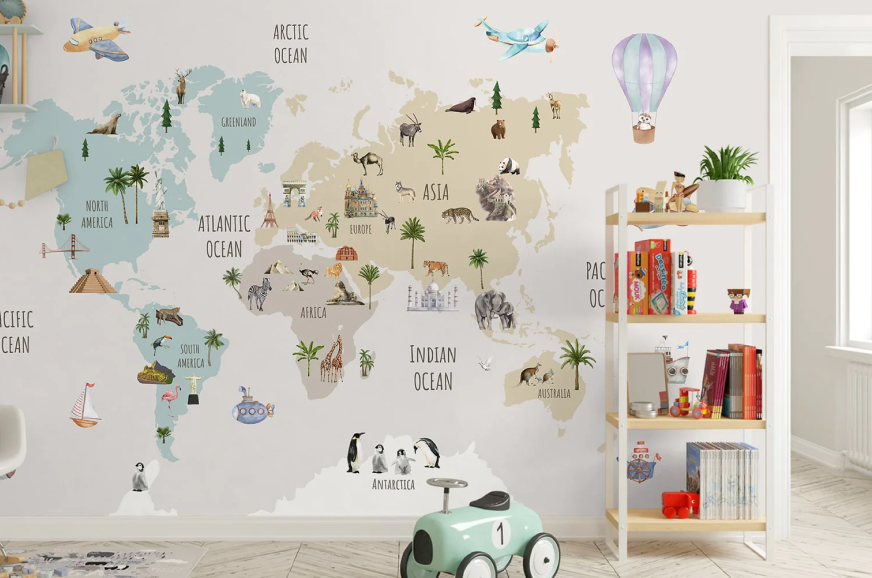 World map Childrens Room Wallpaper by Life n Colors