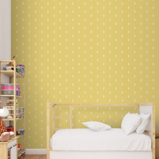 Yellow Wallpaper with White Rabbit Pattern by Life n Colors