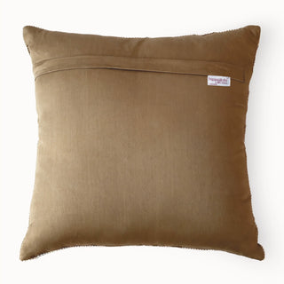 Back view of the cushion cover showing the solid maroon velvet backing and zipper.