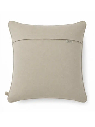 Back view of the Zayan Weave cushion cover showing the plain taupe reverse panel with concealed closure