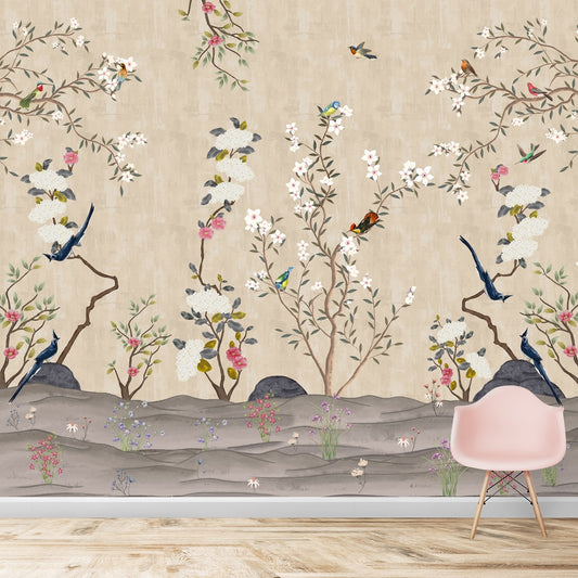 Chinoiserie Floral Theme Wallpaper for Walls