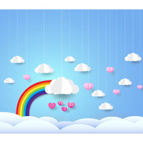 3D Rainbow and Clouds Kids Room Wallpaper, Blue, Customised