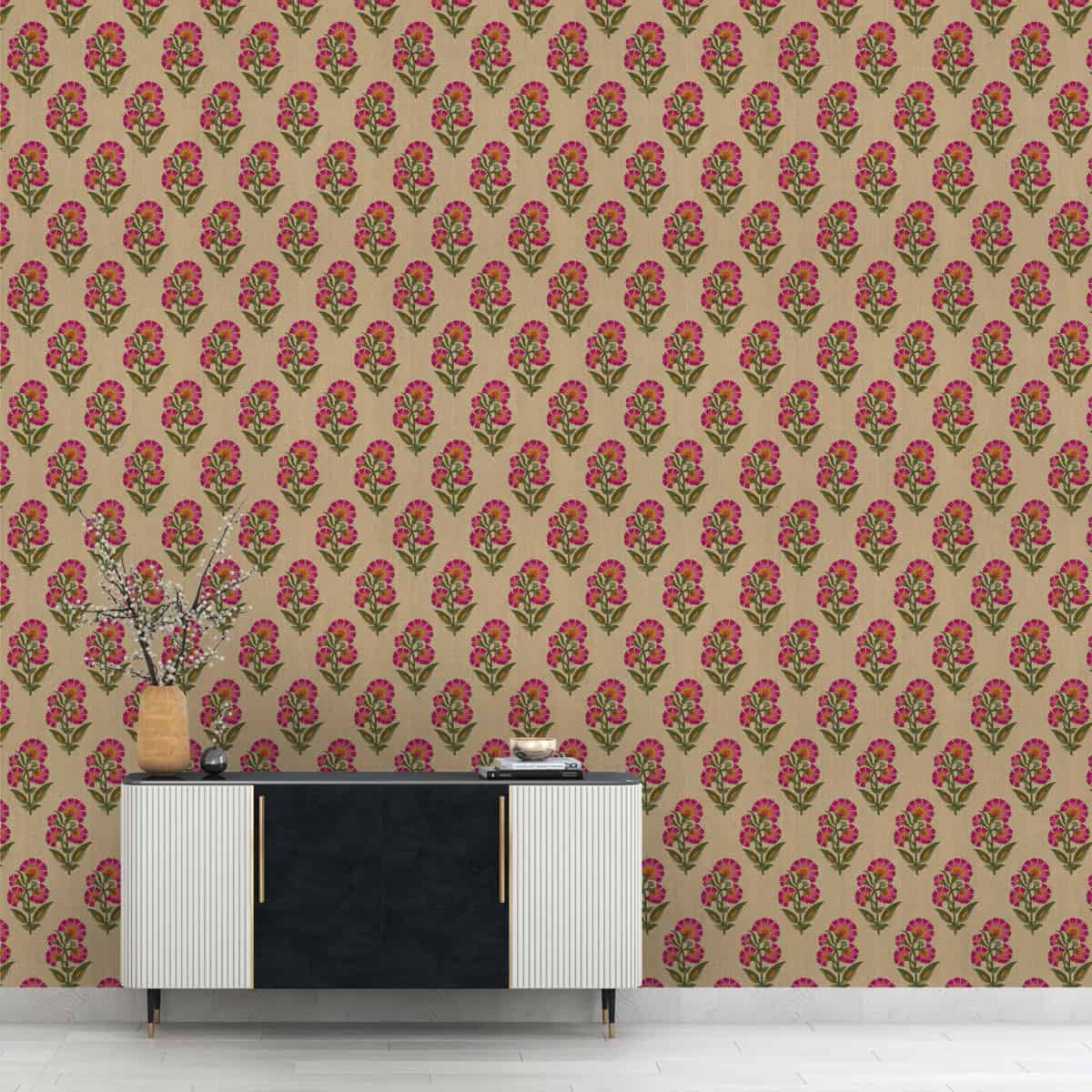 Indian Floral Theme Repeat Design Wallpaper, Luxury, Customised