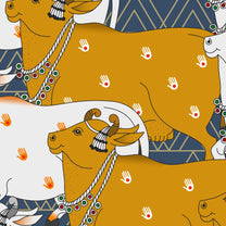 Pichwai Cow Design  Blue Wallpaper for Walls, Customised