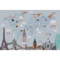 Kids World Map with Monuments, Customised Wallpaper