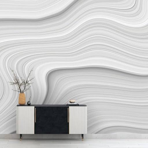 White 3D Wavy Marble Style Wallpaper