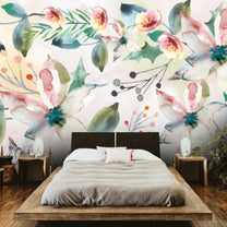 Large Hand-Painted Look Floral Bedroom Wallpaper