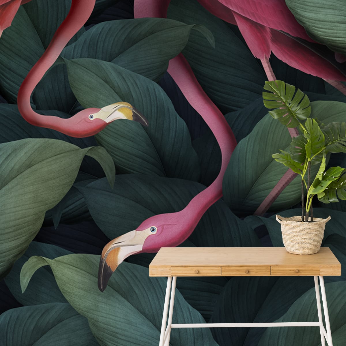 Flamingos in Tropical Theme Wallpaper, Customised