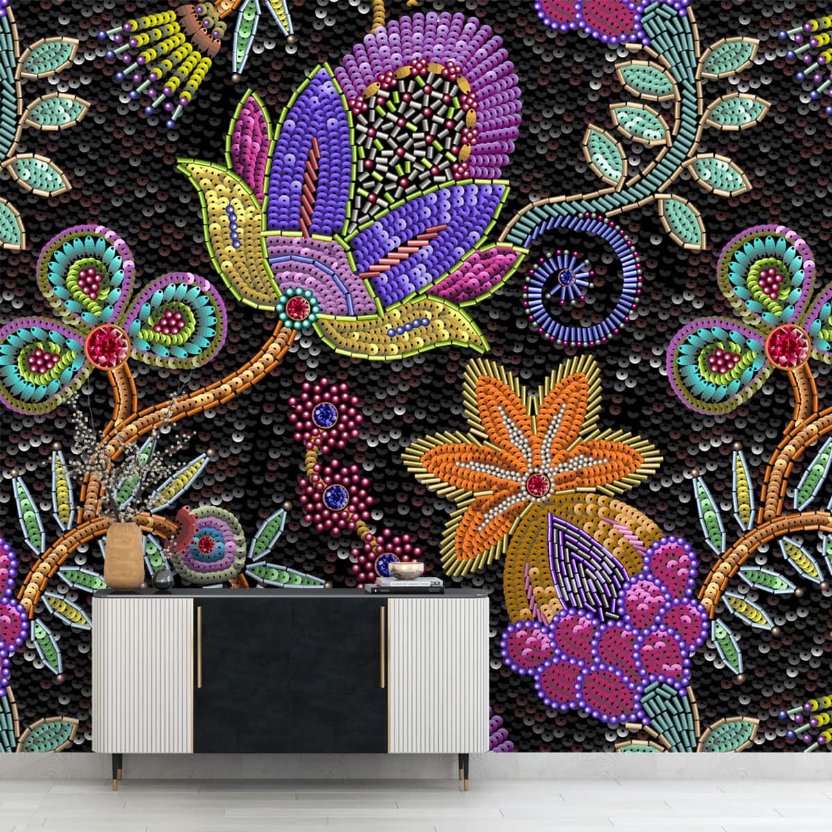 Rajasthani Dabka Embroidery Inspired Wallpaper Design