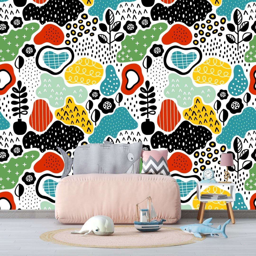 Multi-color Abstract Kids Room Wallpaper Design