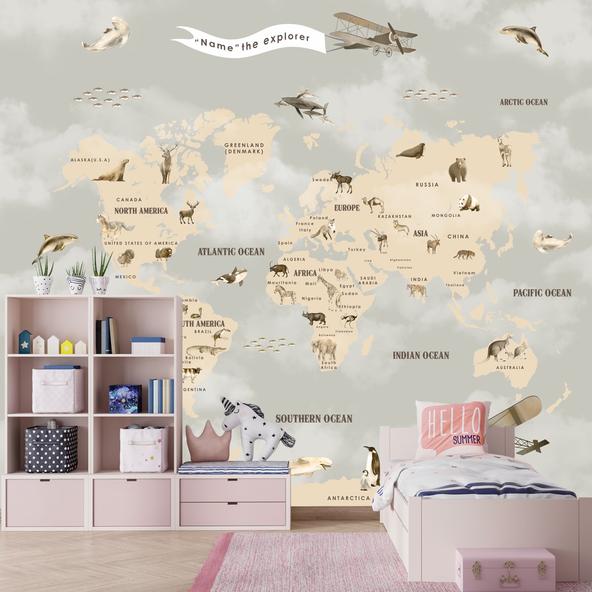 Pastel Premium Kids Room Full Wall World Map Wallpaper