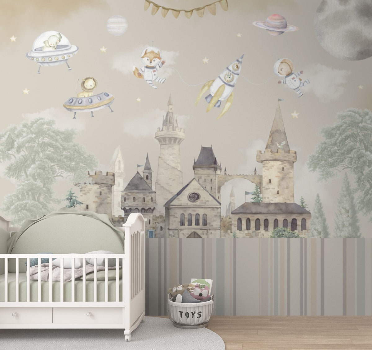 Fairy Land Space Theme Children Wallpaper, Beige | Life n Colors