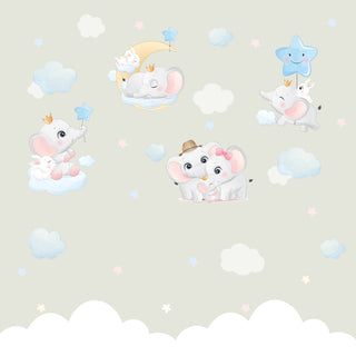 Cute Elephant Theme Kids Nursery Room Wallpaper, Customised