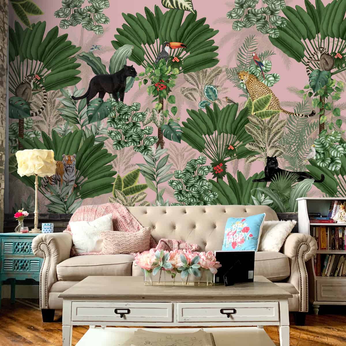 Tropical Tales: Deep Forest Wallpaper, Pink