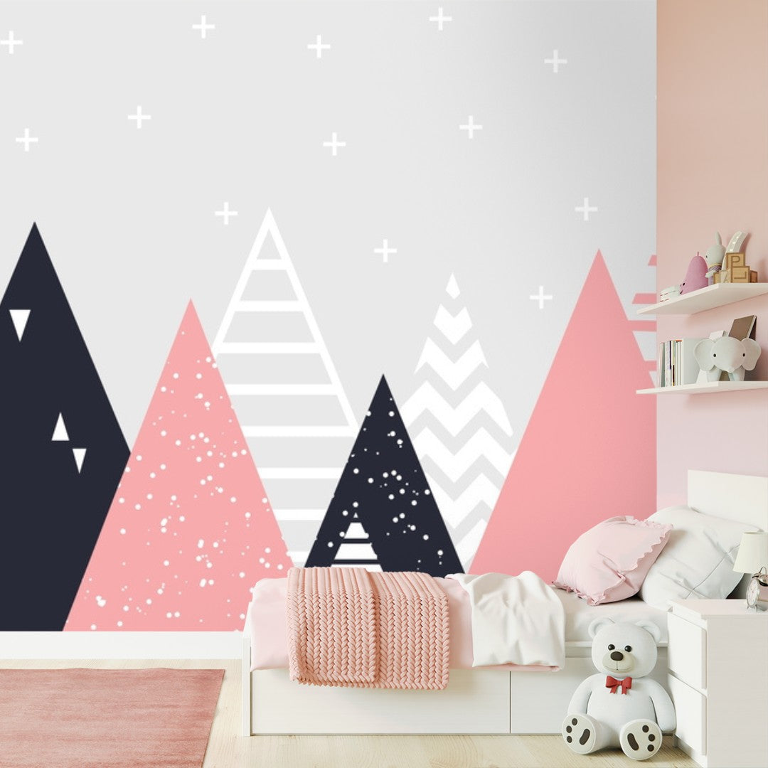 Pink, Black & White Mountains, Girls Room Wallpaper