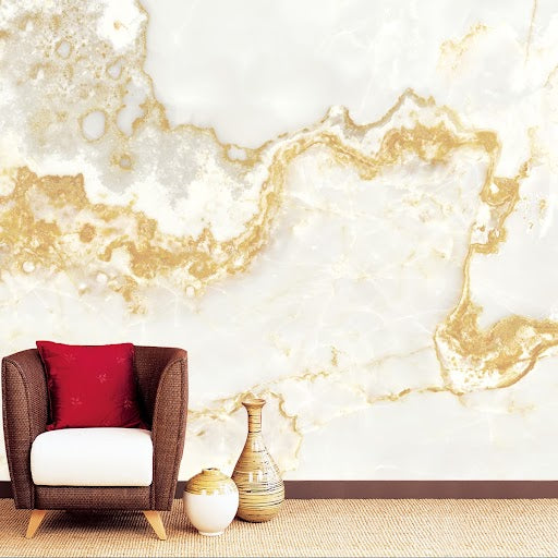 White and Golden Natural Marble Style Wall Wallpaper