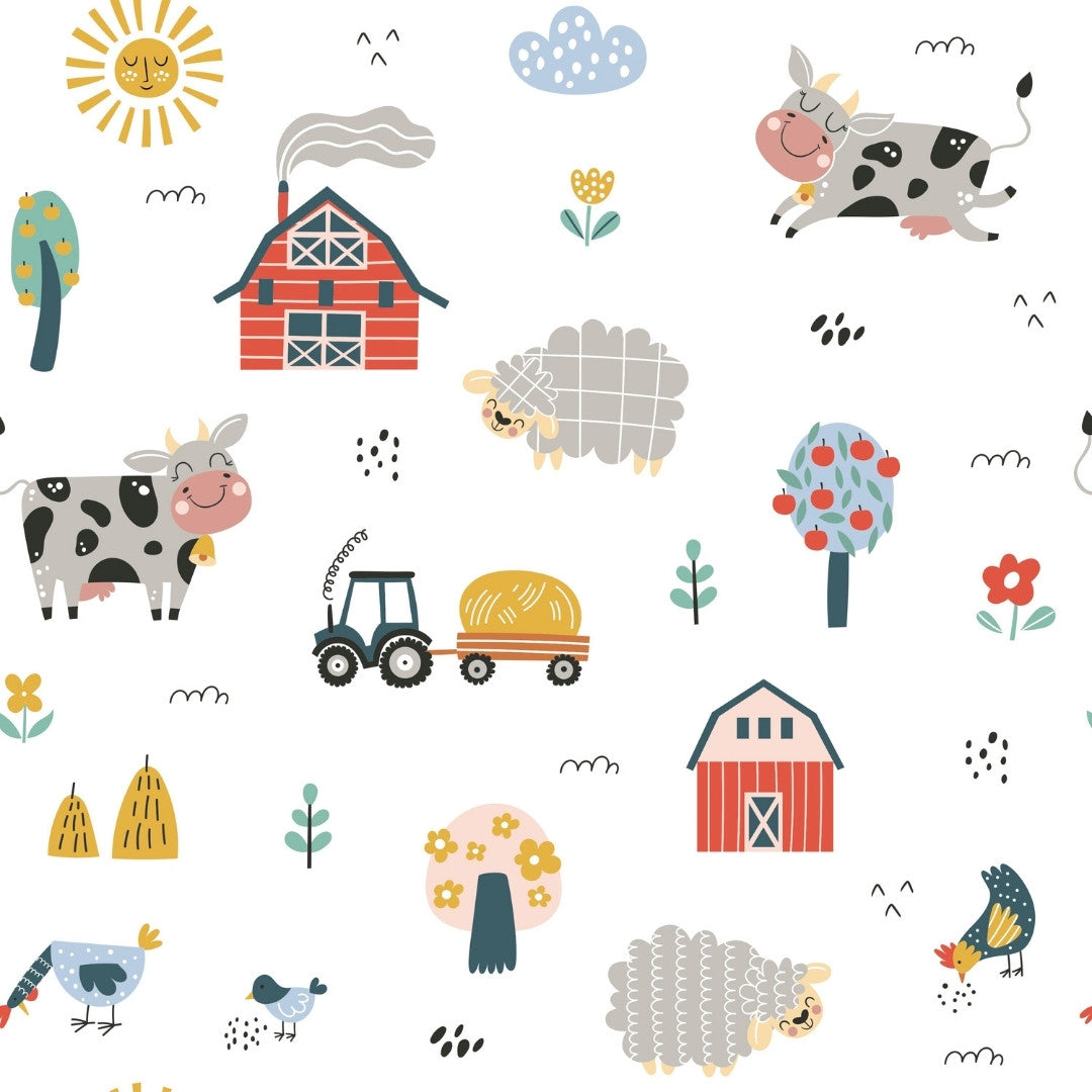 Cute Farm Animals and Tractors, Kids Wallpaper, Customised