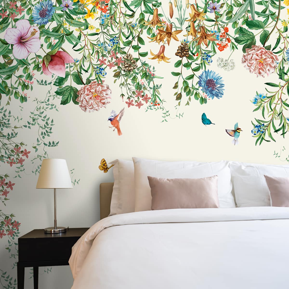 Unique Hanging Floral and Bird Wallpaper for Bedrooms
