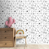 Black and White Sports Wallpaper for Kids Rooms