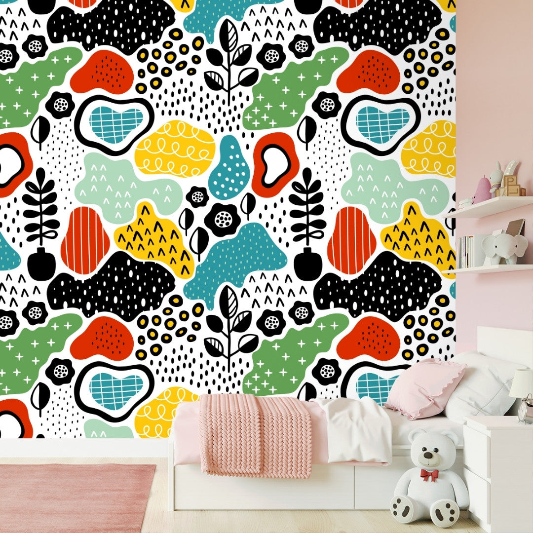 Multi-color Abstract Kids Room Wallpaper Design | lifencolors – Life n  Colors