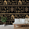 Black & Golden Ethnic Warli Tribal Art Wallpaper, Customised