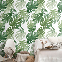 Hand Painted Look Tropical Leaves Wallpaper for Rooms