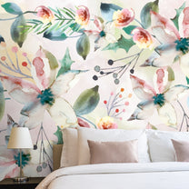 Large Hand-Painted Look Floral Bedroom Wallpaper