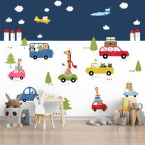 Animals Going on Picnic, Kids Room Wallpaper