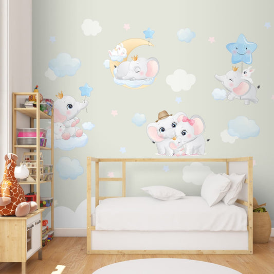 Cute Elephant Theme Kids Nursery Room Wallpaper, Customised