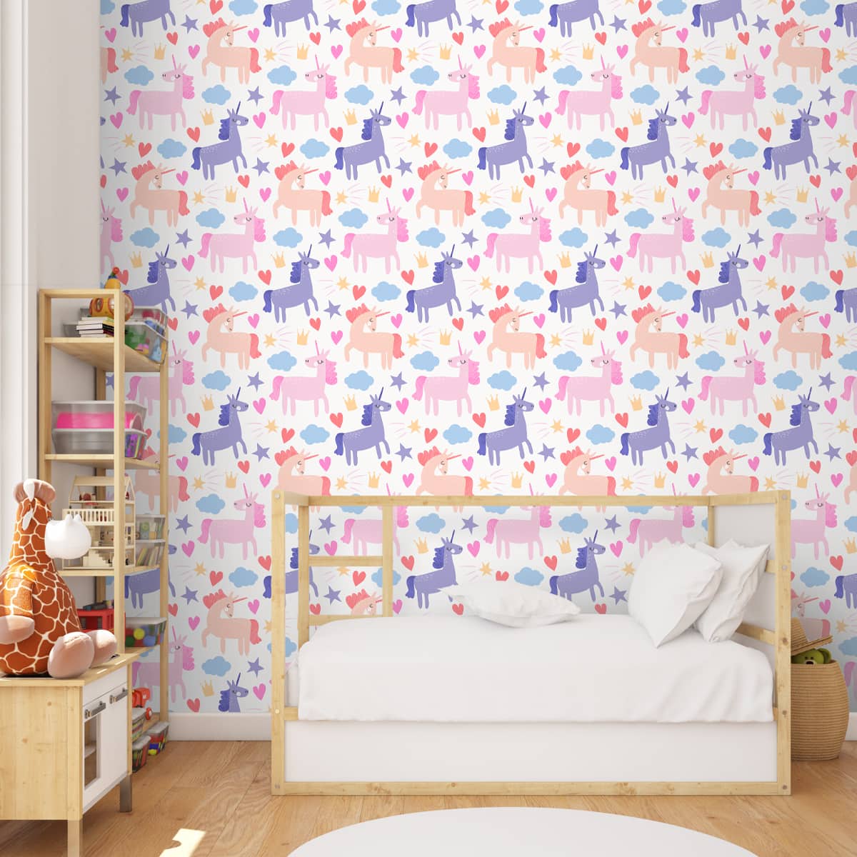 Girls Room Unicorn Wallpaper in Pastel Shades, Customised