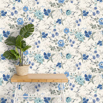 Blue Floral Pattern Wallpapers for Bedrooms and Living Rooms