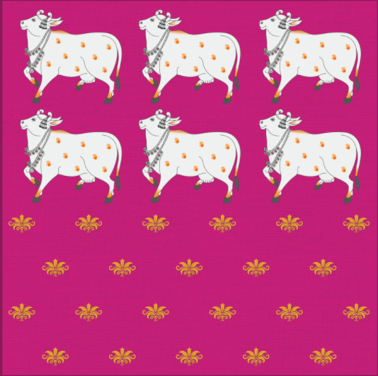 Pichwai Wallpaper, Pink & White, Cows & Lotus