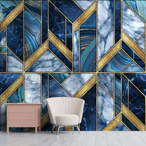 Blue and Golden Marble Pattern Wallpaper for Rooms