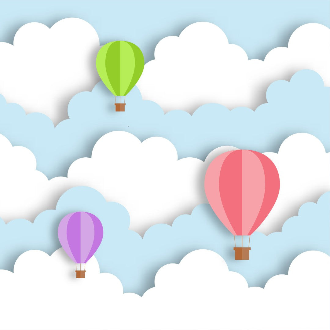 3D Clouds and Hot Air Balloon, Kids Wallpaper, Customised