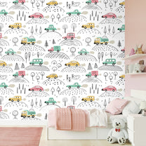 Shop Cars on Mountain Roads, Kids Room Wallpaper