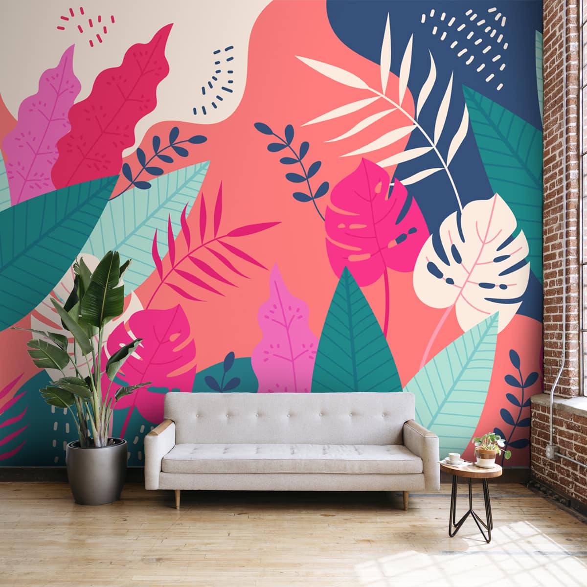 Quirky Colorful Tropical Leaves Wallpaper