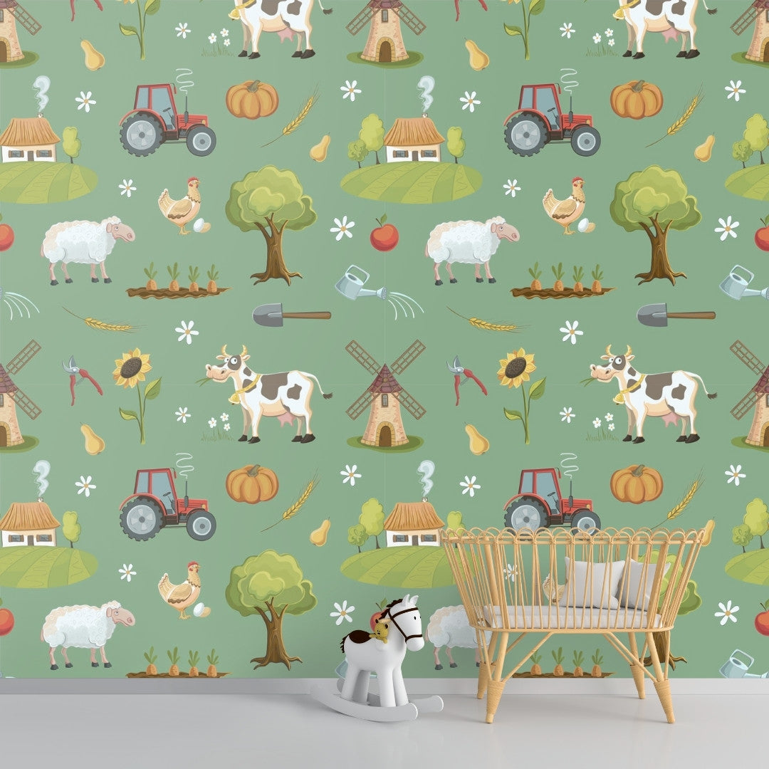Farm Animals Wallpaper for Nursery Room